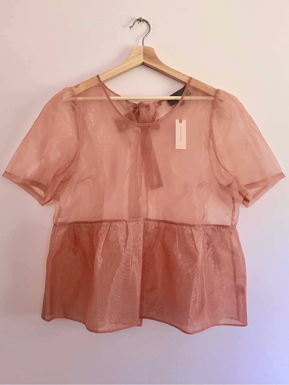 NWT Anthropologie Sheer Peplum Tie-Neck Top